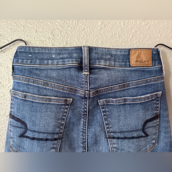American Eagle Petite Size 00 Mid Waist Raw Hem Blue Denim Jean Mini Skirt NWOT - Picture 10 of 13